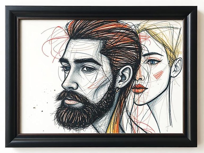 make scribble art, abstract line portrait