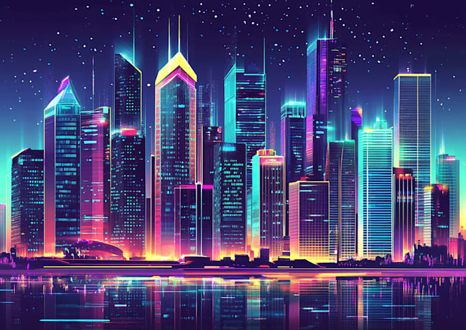 make a cyberpunk futuristic city art