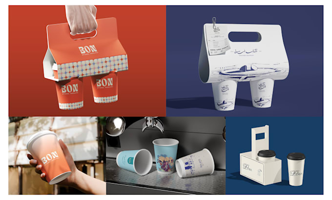do creative design for a paper cup, coffee cup with carier