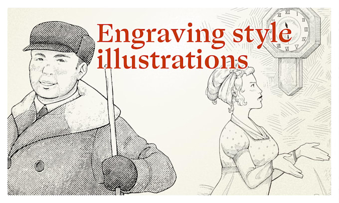 draw 19th century engraving style illustrations