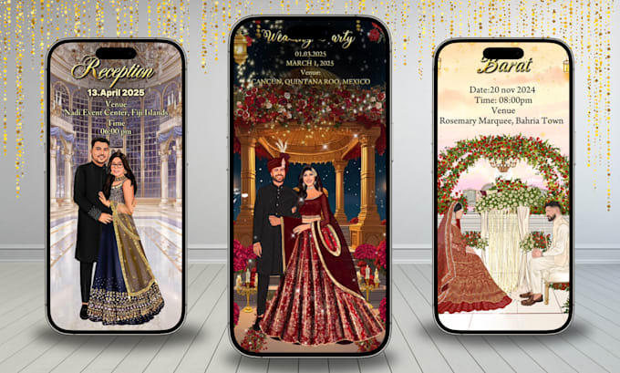 create elegant indian wedding invites with couple illustrations
