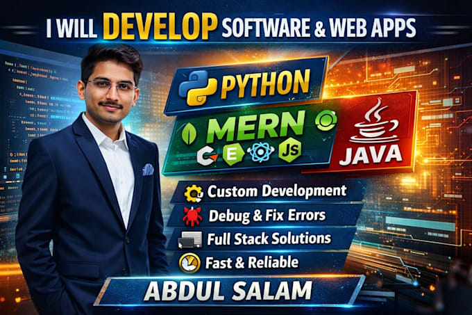 develop software, web apps, debug, and fix coding errors in python, mern, java
