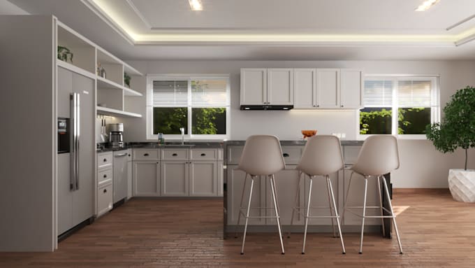 3d model and render your kitchen, indoor interior design realistic