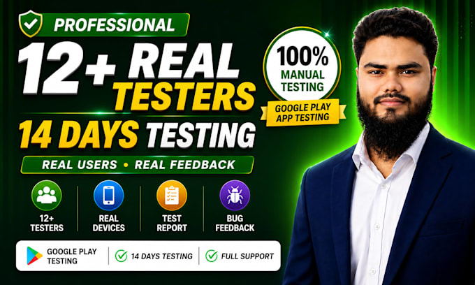 provide 12 testers for google play closed testing 14 days