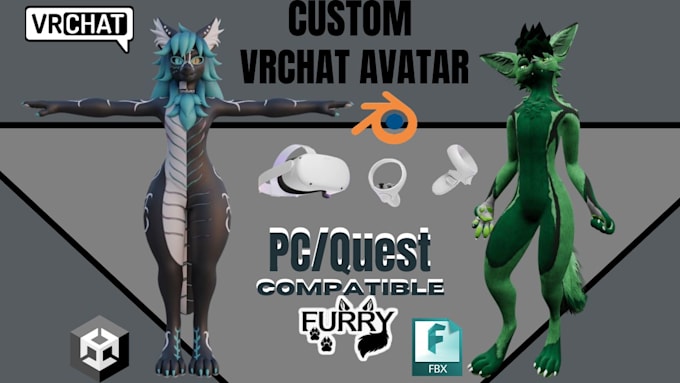 Create pc and quest compatible 3d model anime furry avatar for vrchat ...