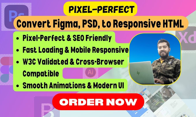 convert figma to html, xd to HTML, psd to html, bootstrap