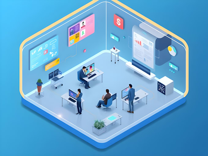 design isometric illustrations for websites, saas pitch deck, mobile app