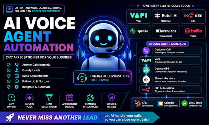ai voice agent recoptionist for real estate,dentist ,plumber hvac