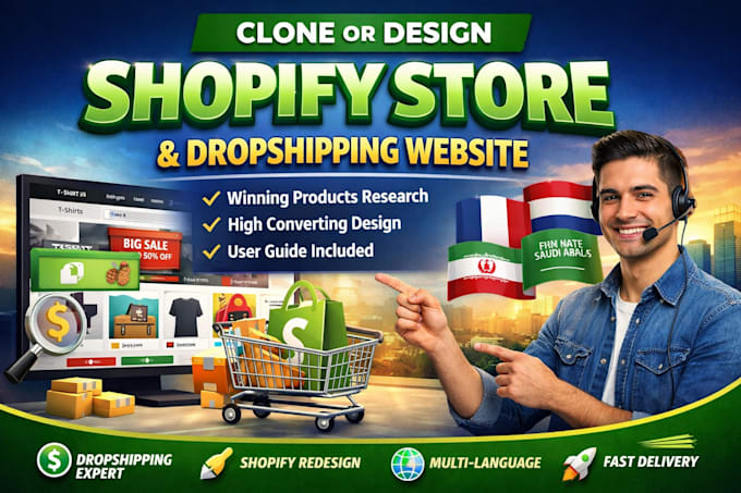 clone shopify store, design shopify ecommerce website, create dropshipping store