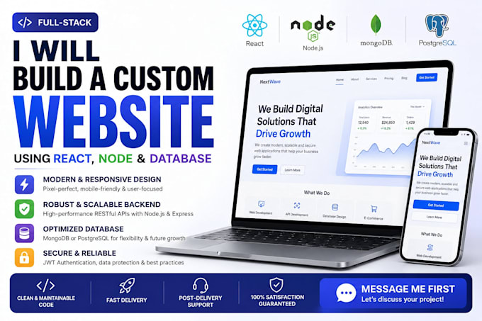 build a custom website using react, node, mongodb or postgresql