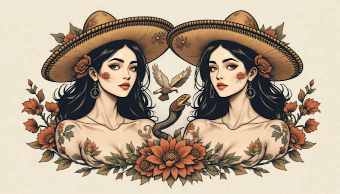 create a unique tattoo design,neo traditional, old school