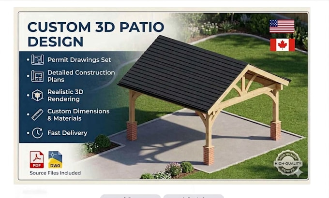 draw patio, pergola, porch, shed permit drawings set