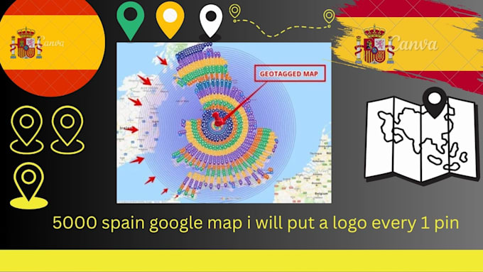 do 5000 spain google map i will put a logo every 1 pin