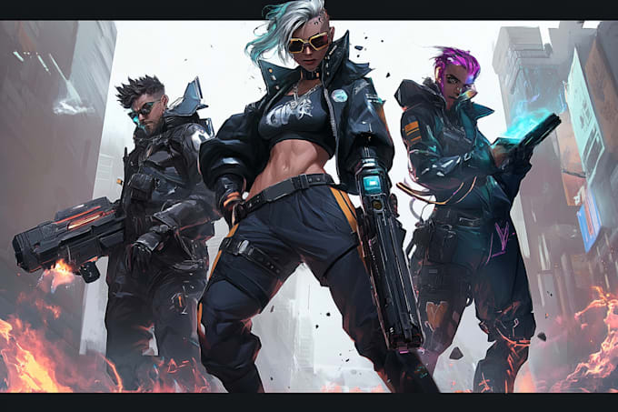 design cyberpunk and fantasy character splash art
