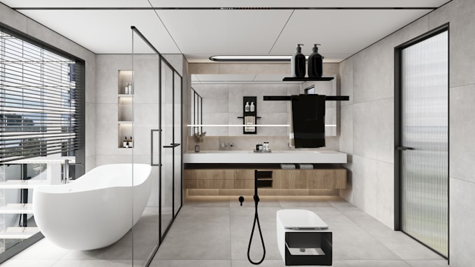 do 3d bathroom interior design and render