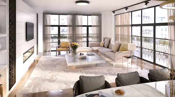 Curated visual reference: Fresh Look at 2D Floor Plan 3D Design Of Interior Living Room Penthouse