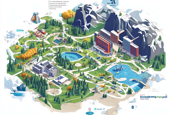 draw a unique vector or isometric map illustration