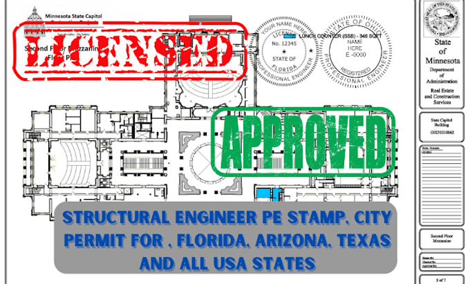 Licensed pe stamp and architectural drawings for city permit in arizona