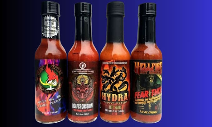 make creative unique hot sauce label, spice, product label