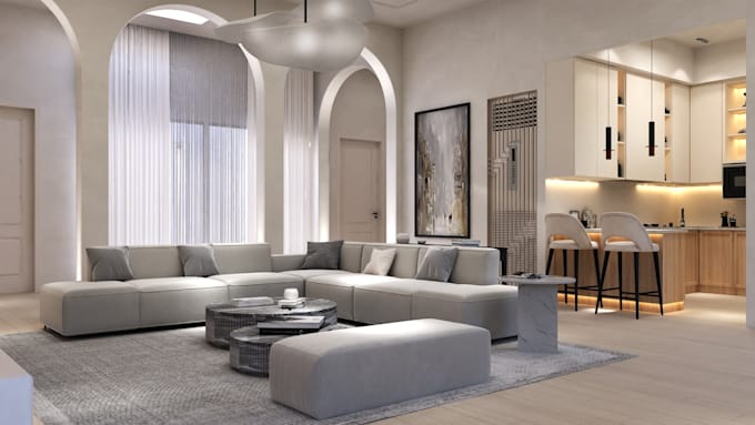model kitchen and bath interior design and realistic rendering