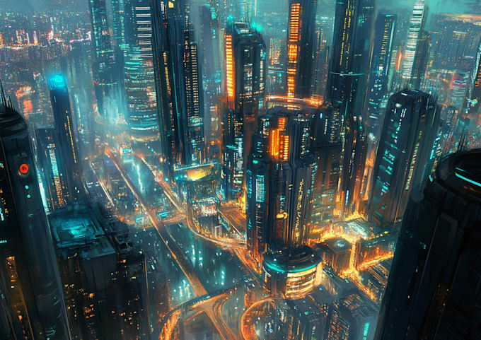 create cyberpunk futuristic city art