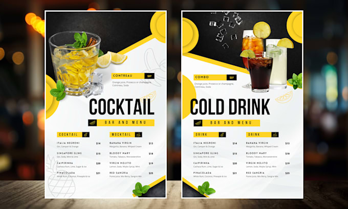 design drinks menu, bar menu and cocktail menu