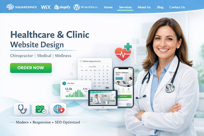 squarespace chiropractor medical healthcare clinic wellness wix website design