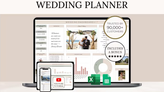 design wedding planner spreadsheet, event budget tracker, budget planner, excel