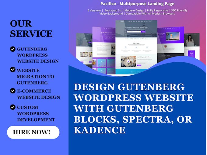 create gutenberg wordpress website with gutenberg blocks, spectra, or kadence