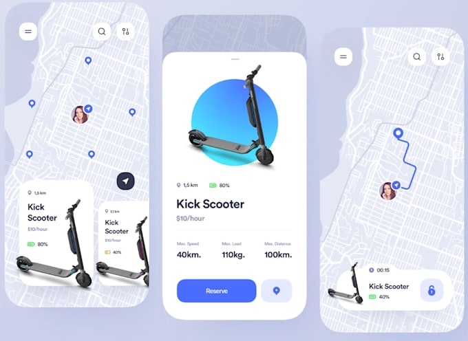 develop escooter parking base station and no parking base app with admin panel
