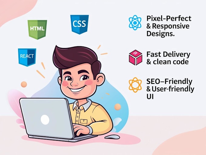 design and develop your landing page using HTML, CSS, js or react js