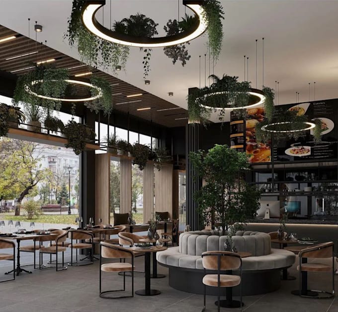 design restaurant interior cafe or shop interior 3d render