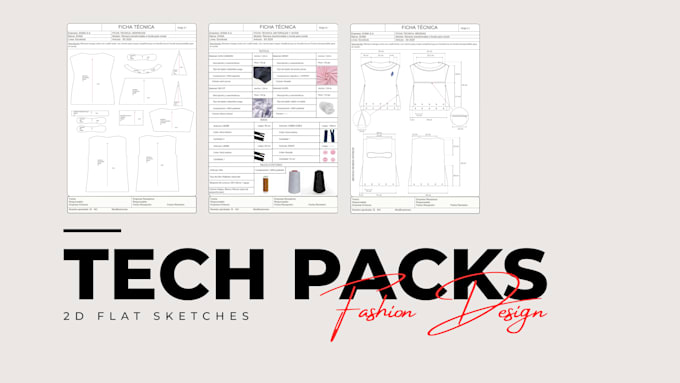 create tech pack and 2d flat sketches in illustrator