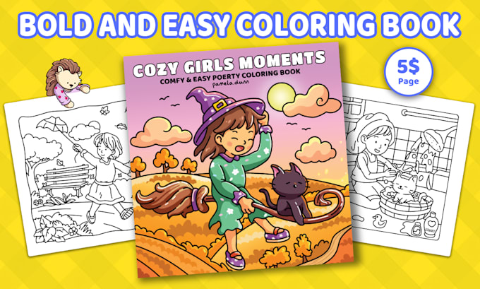 draw cozy bold and easy coloring book illustrations for amazon KDP