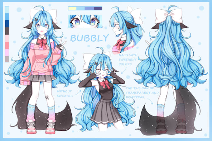 draw a character reference sheet in anime style
