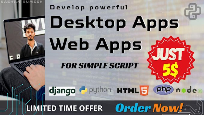 develop python desktop apps or web apps with automation, UI, and database
