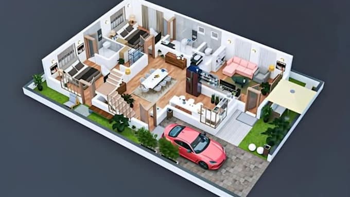 Create 3d floor plan with realistic rendering an 2d detailed drawing