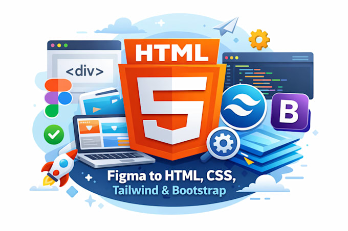 convert figma to HTML, CSS, tailwind, bootstrap