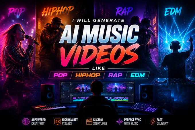 generate ai music videos like pop hiphop rap and  edm
