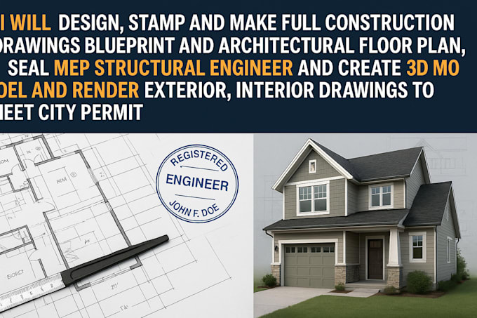 draw architectural floor plan, stamp seal mep structural engineer city permit