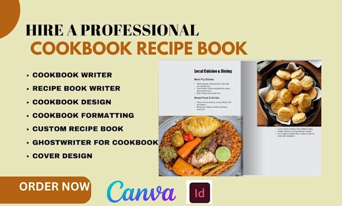 write design editable canva recipe book, meal planner cookbook fillable workbook