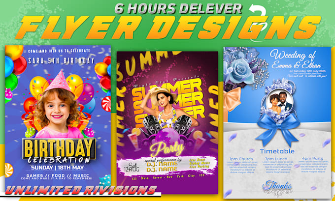 design birthday party, weddings, gym and concert flyers poster
