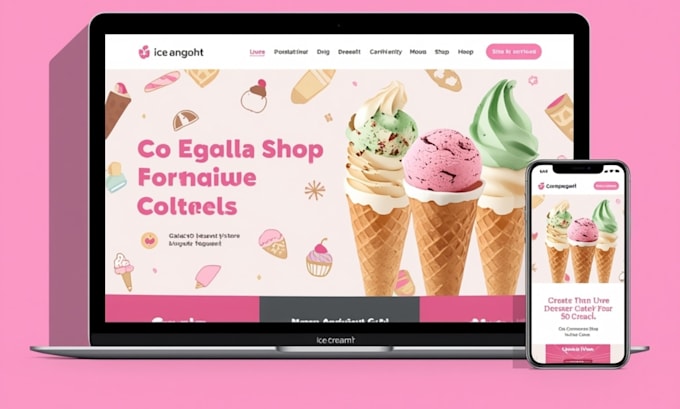 create ice cream website, dessert store, gelato shop, yoghurt website