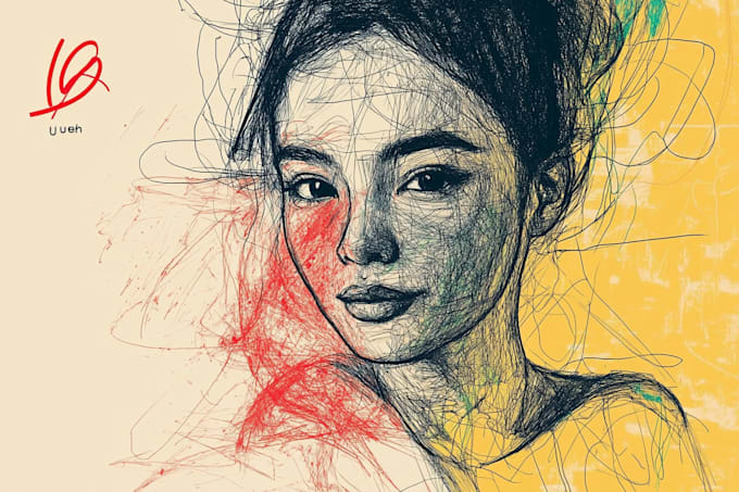 make scribble art, abstract line portrait