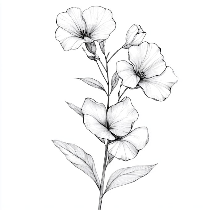 draw line art vector illustration of plants and flowers