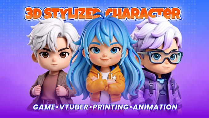 create 3d stylized cute character, cartoon, animal for 3d print and animation