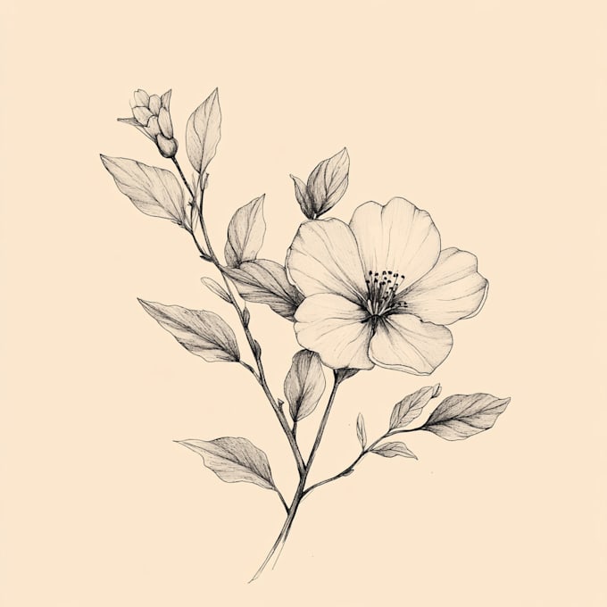do hand drawn feminine line art botanical boho logo creation