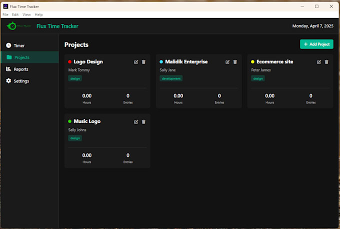 develop a custome time tracker with project and task management features