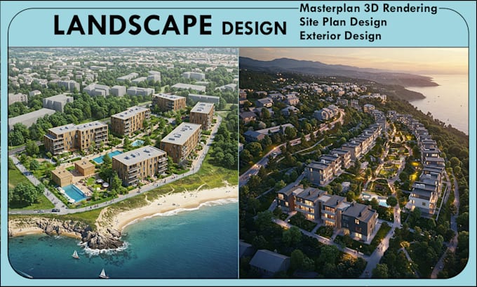 do masterplan 3d rendering landscape design aerial view for residential projects