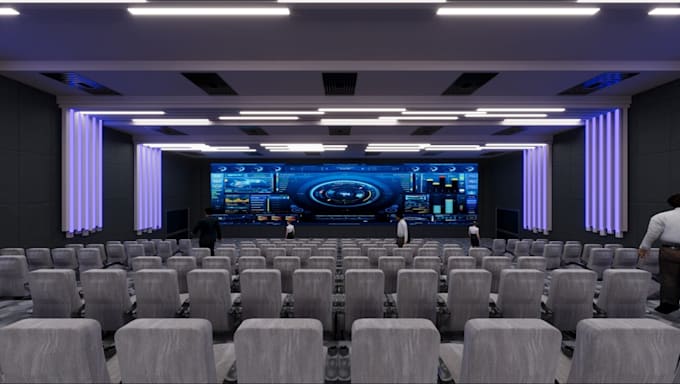 do 3d cinema hall interior, restaurant design, cafe bar rendering, retail store